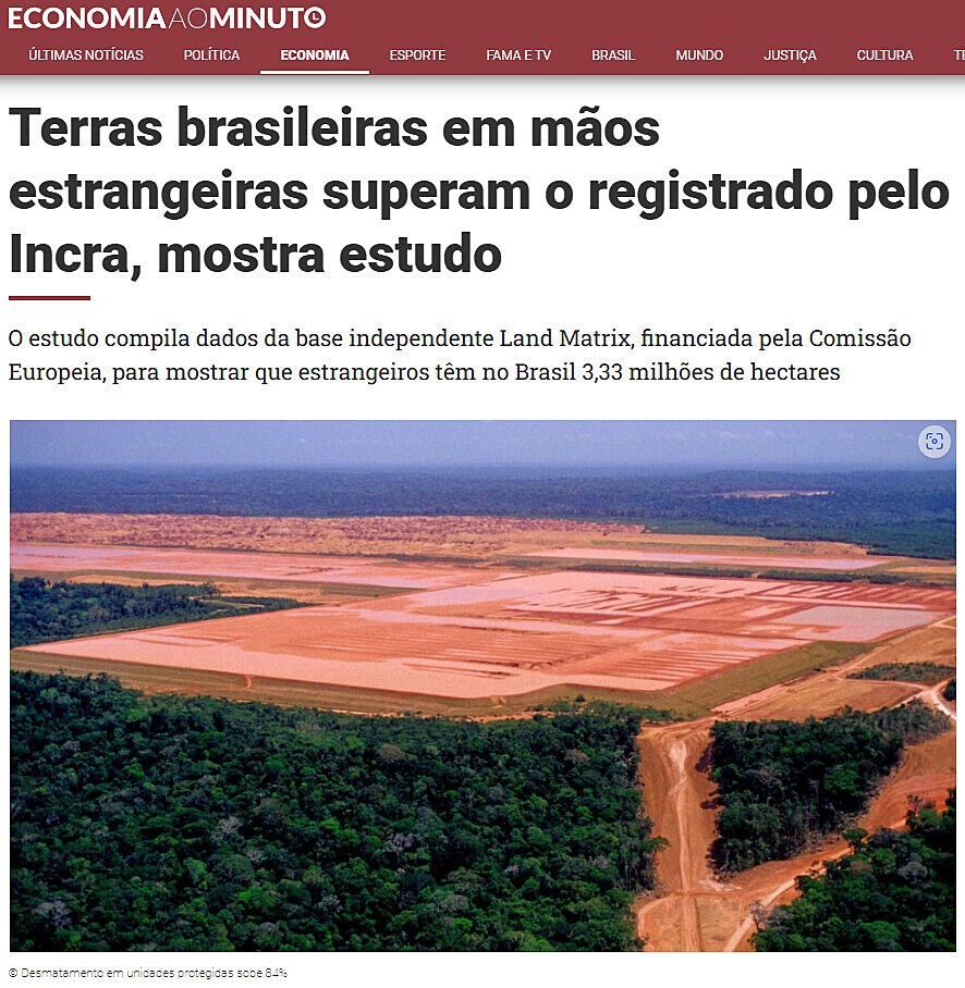 Terras brasileiras em mos estrangeiras superam o registrado pelo Incra, mostra estudo